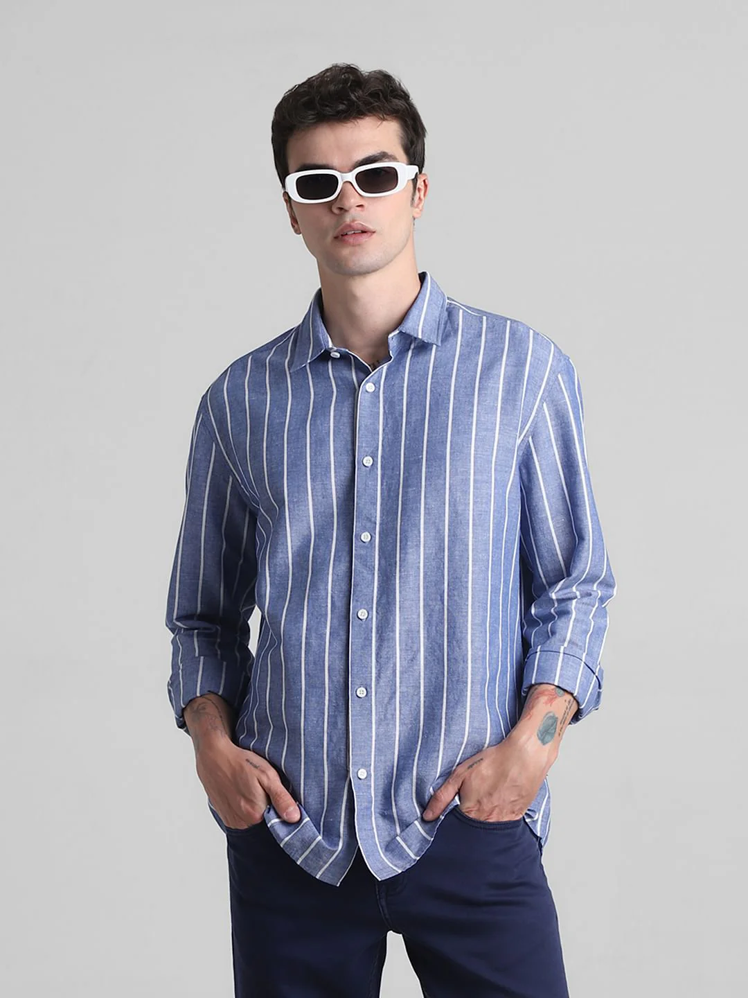 Blue Striped Full Sleeves Shirt