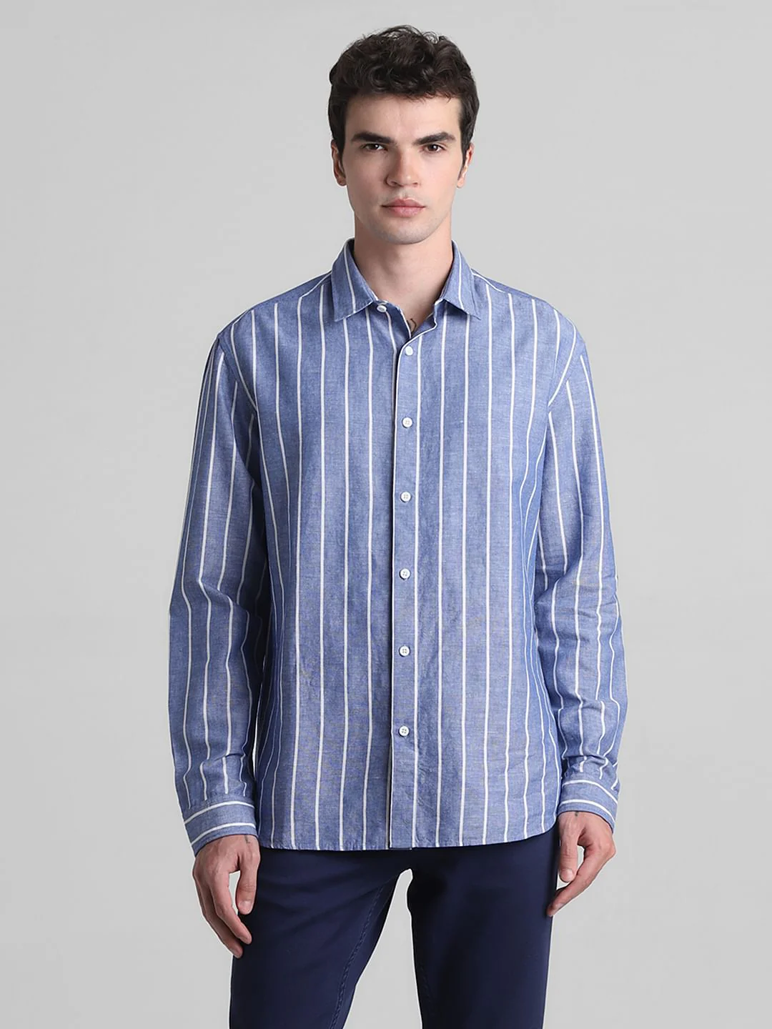 Blue Striped Full Sleeves Shirt - Image 2