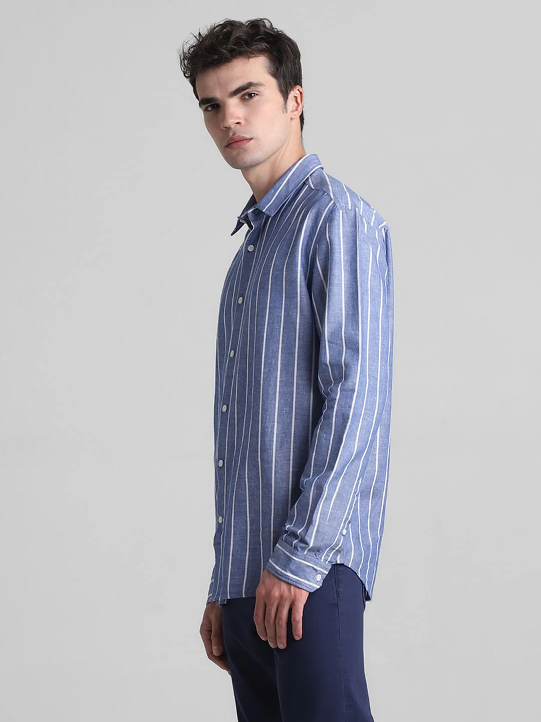 Blue Striped Full Sleeves Shirt - Image 3