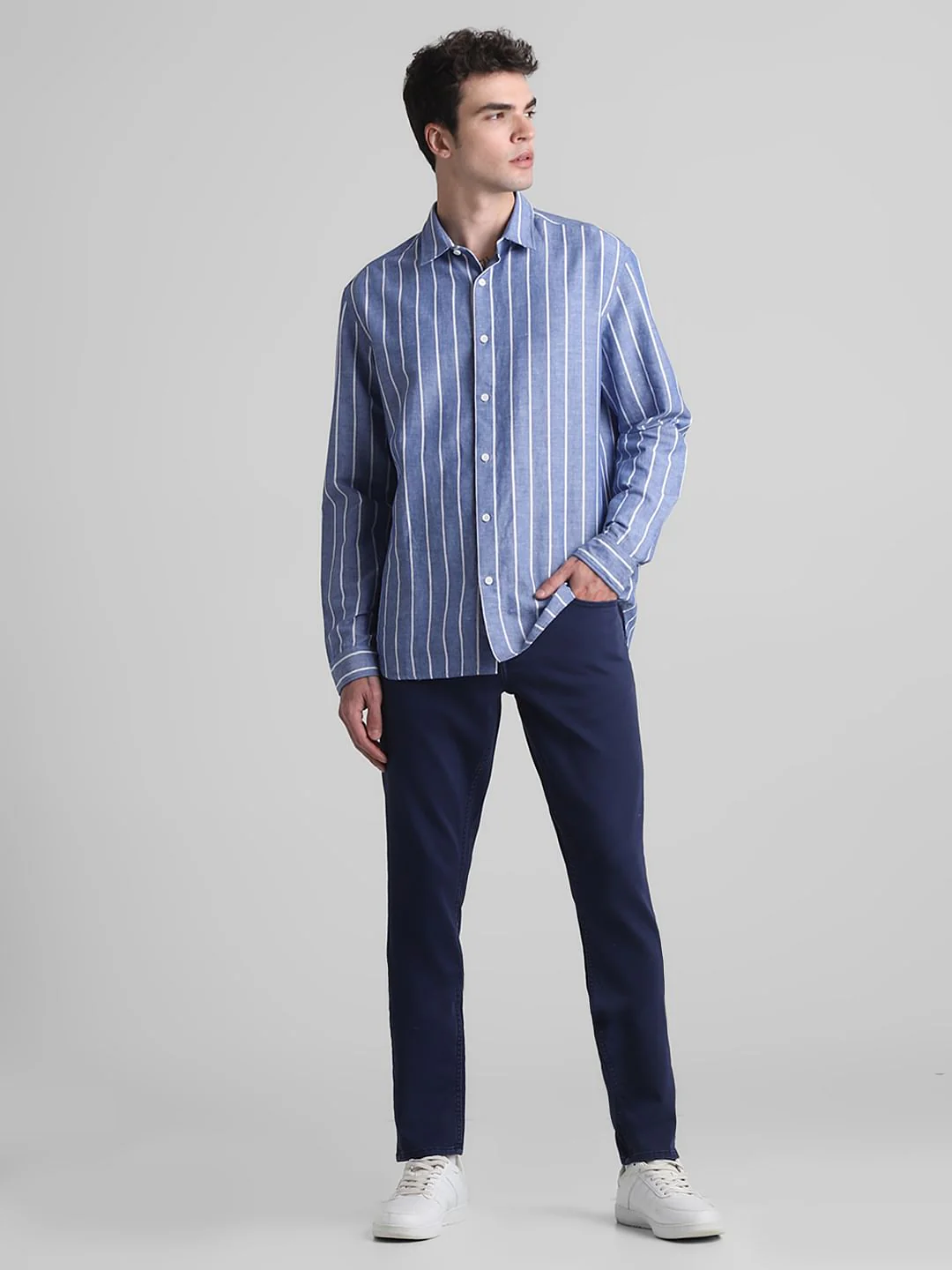 Blue Striped Full Sleeves Shirt - Image 6