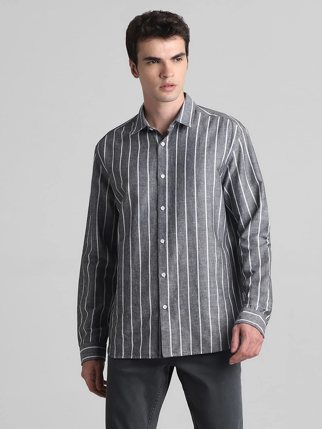 Grey Striped Full Sleeves Shirt - Image 2