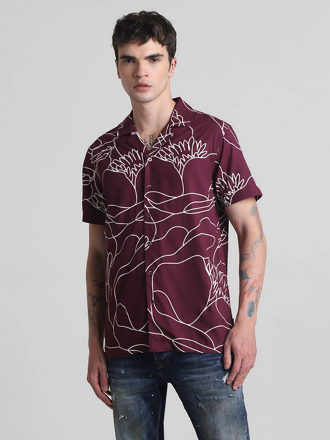 Wine Printed Short Sleeves Shirt - Image 2