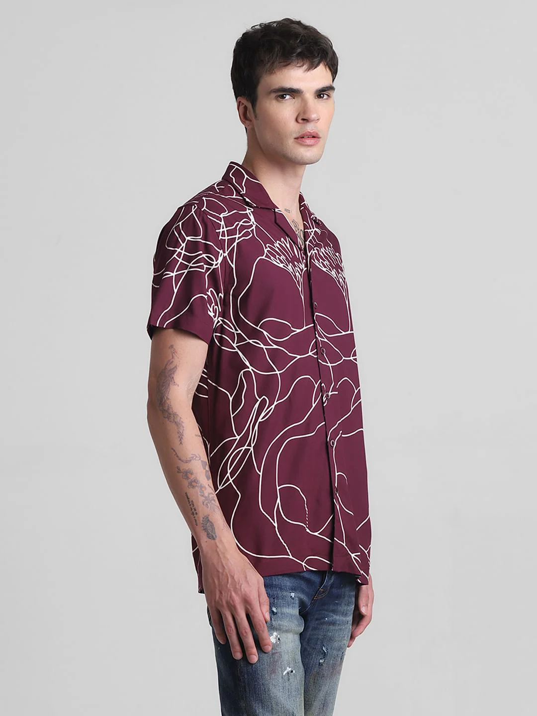 Wine Printed Short Sleeves Shirt - Image 3