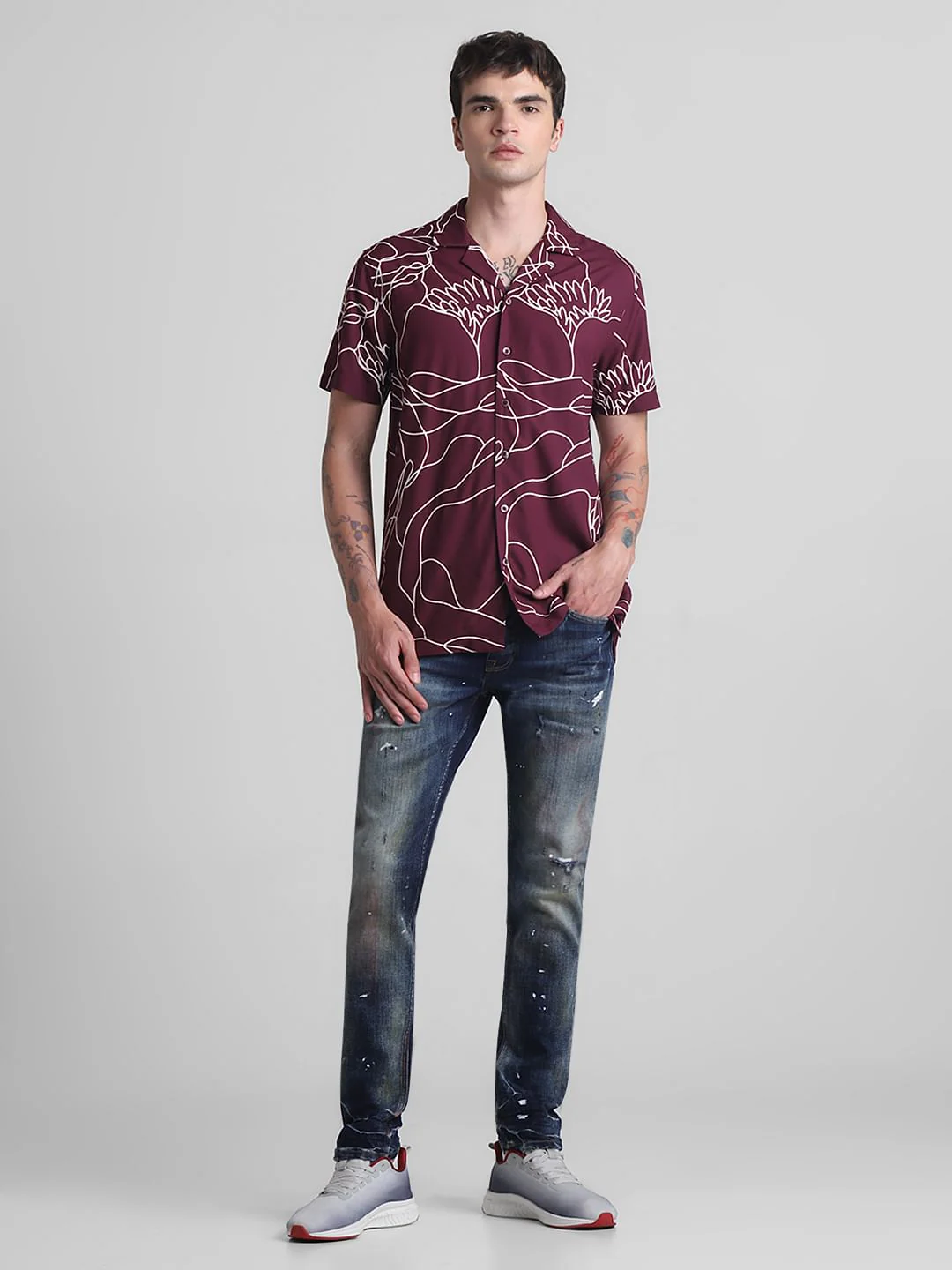 Wine Printed Short Sleeves Shirt - Image 6
