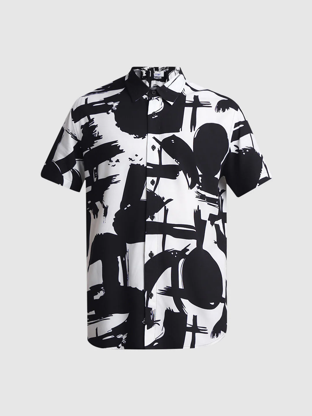 Black Abstract Print Short Sleeves Shirt - Image 7