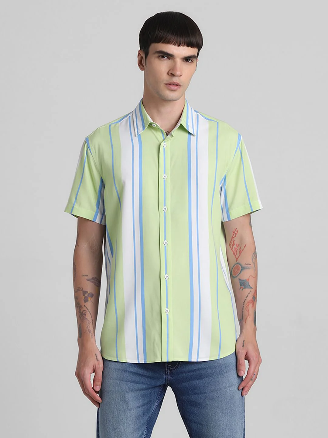 Green Striped Short Sleeves Shirt - Image 2