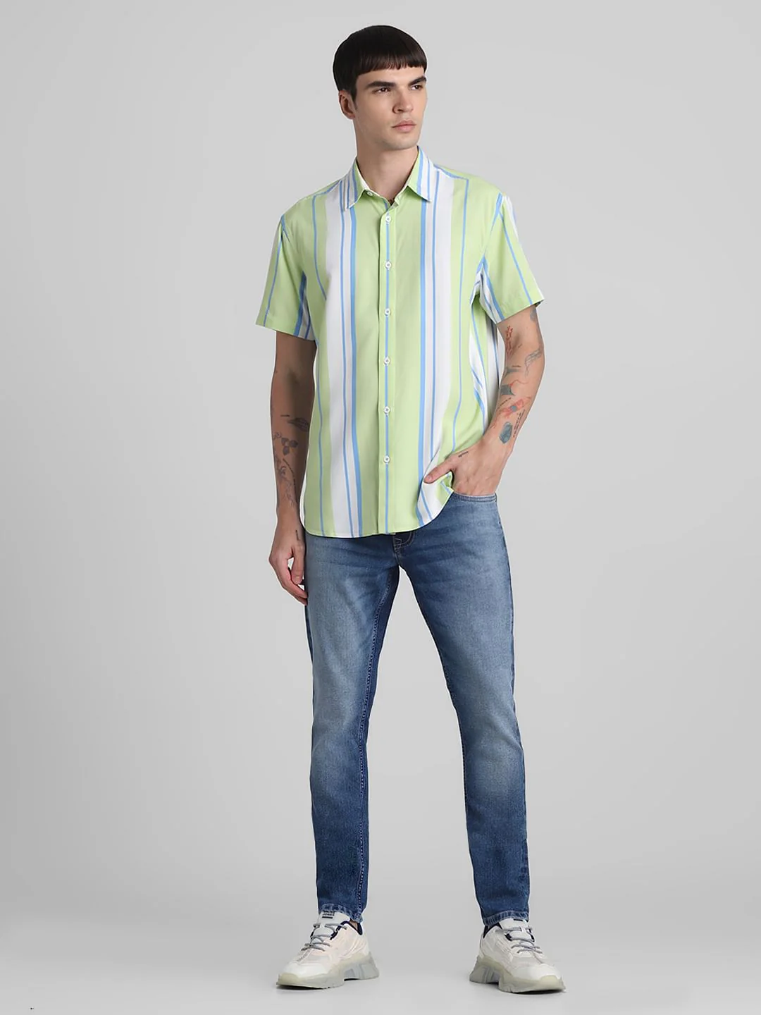 Green Striped Short Sleeves Shirt - Image 6