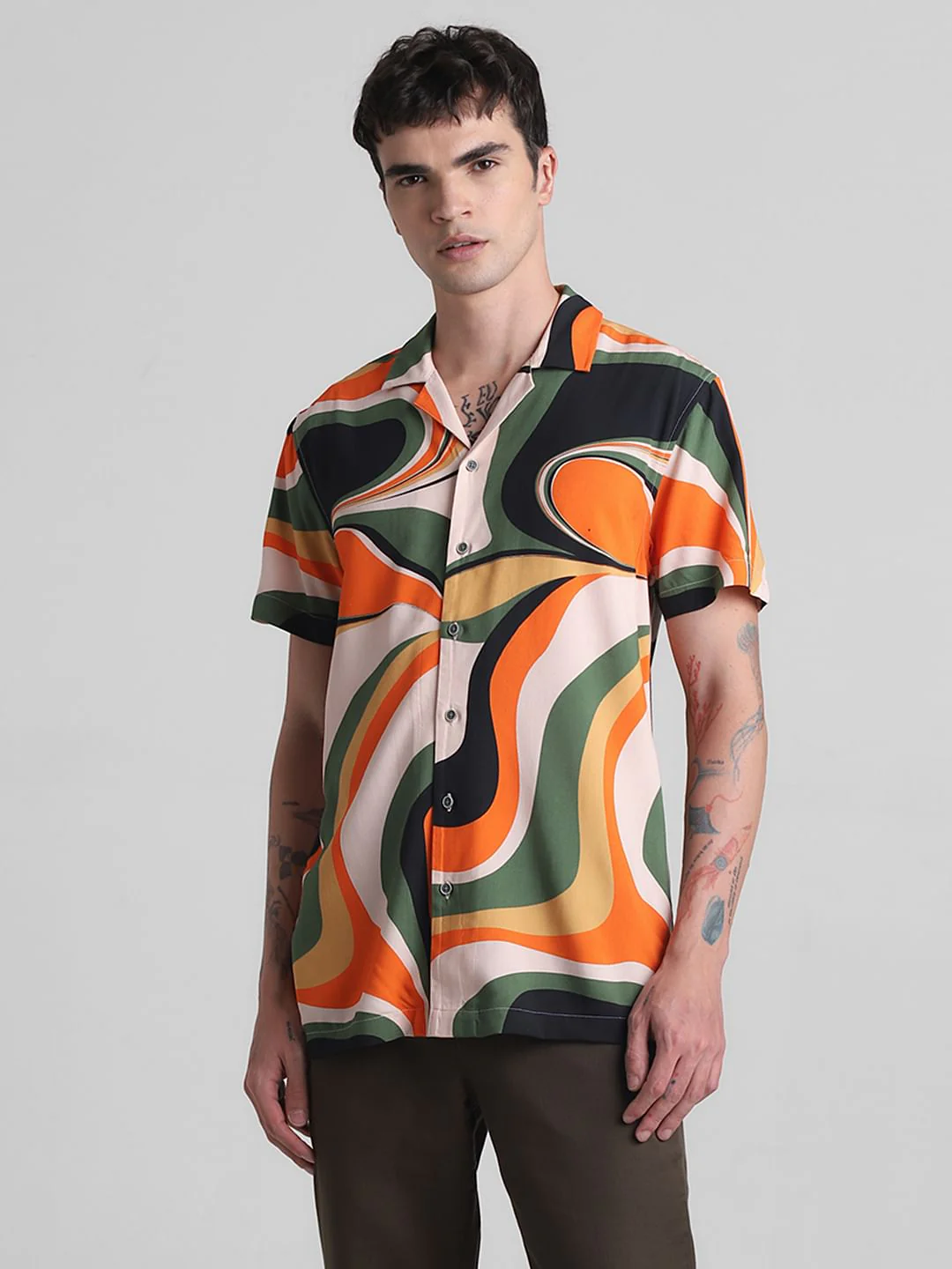 Orange Printed Short Sleeves Shirt - Image 2