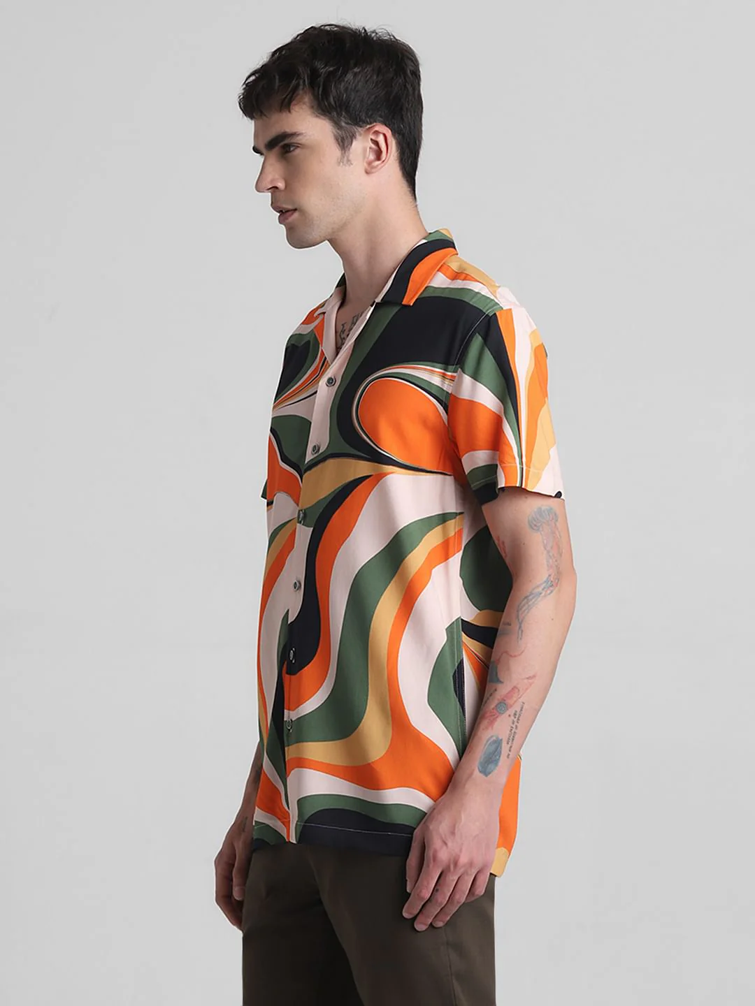 Orange Printed Short Sleeves Shirt - Image 3