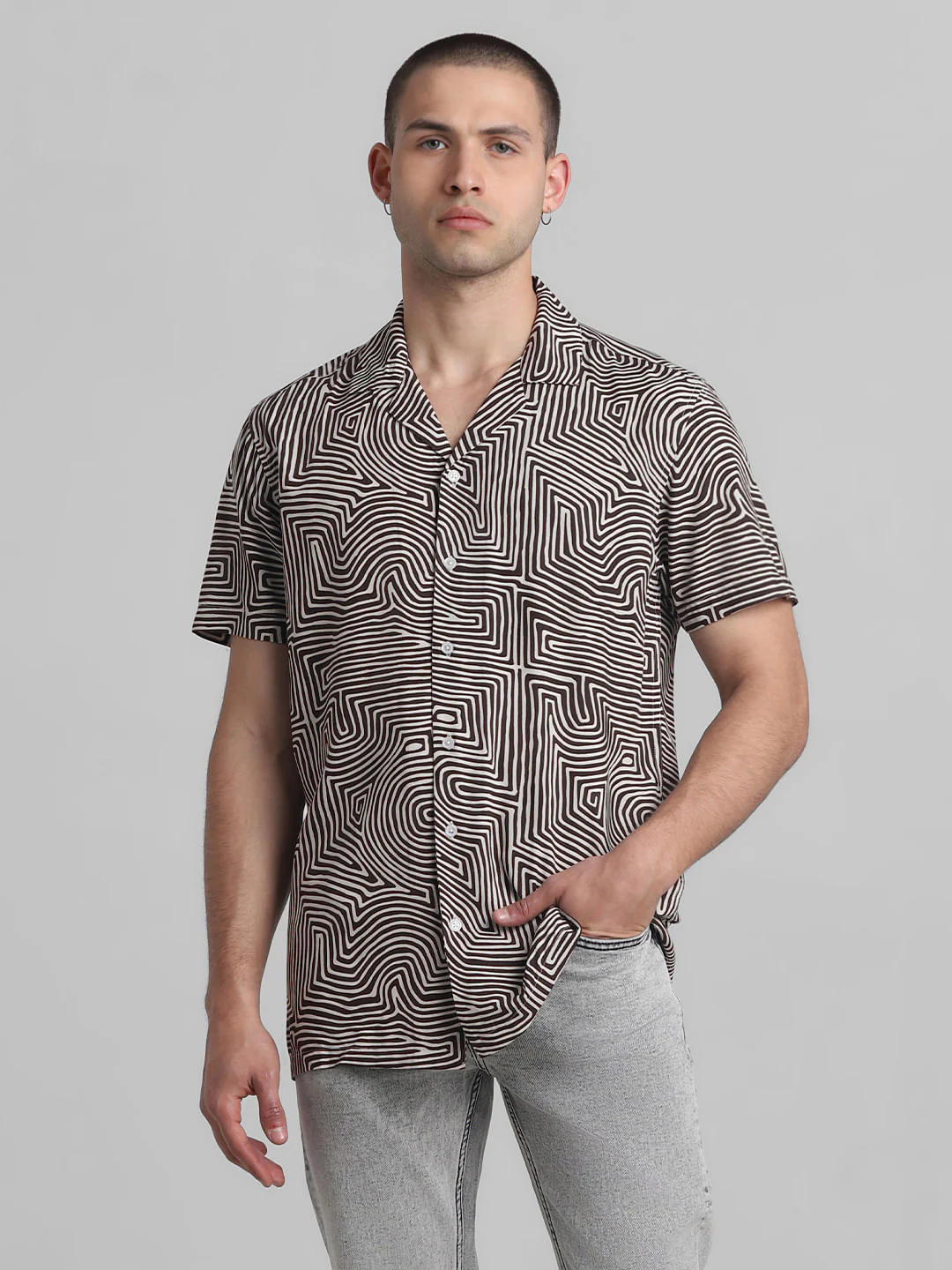 Black Abstract Print Short Sleeves Shirt - Image 2