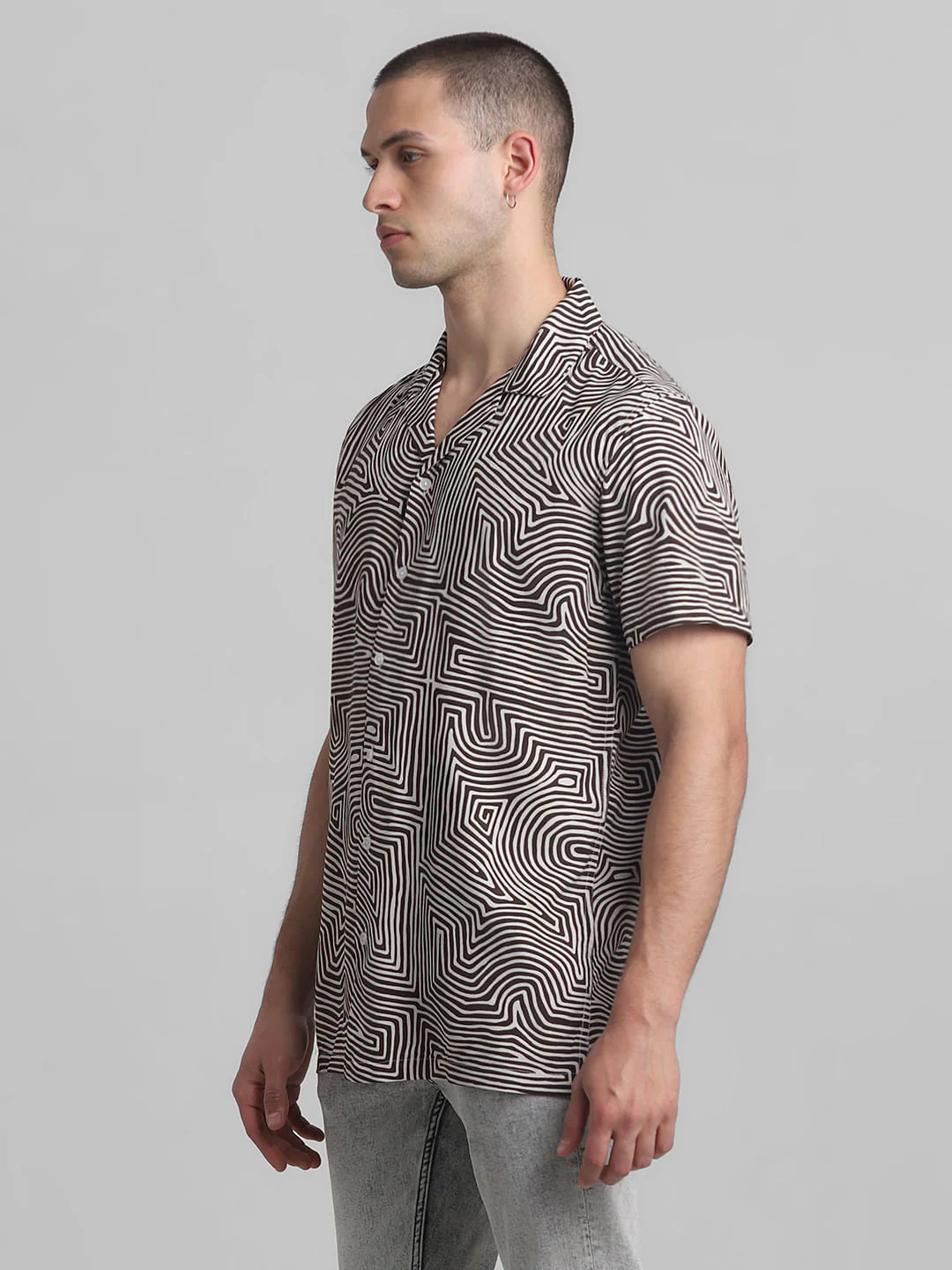 Black Abstract Print Short Sleeves Shirt - Image 3