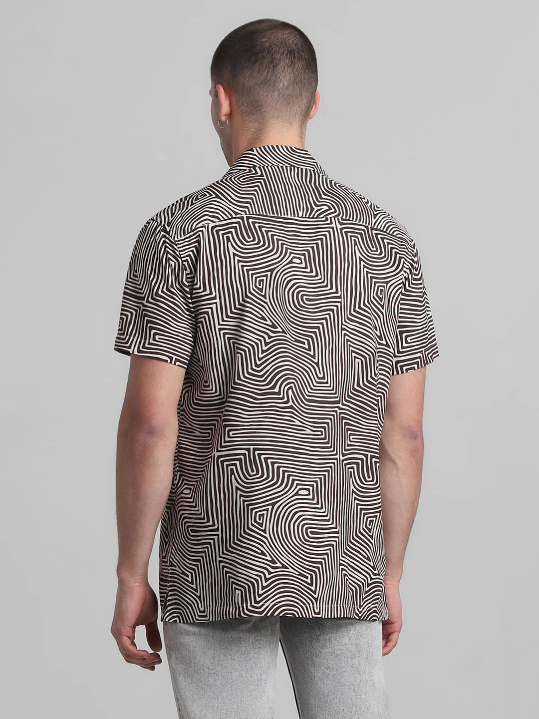 Black Abstract Print Short Sleeves Shirt - Image 4