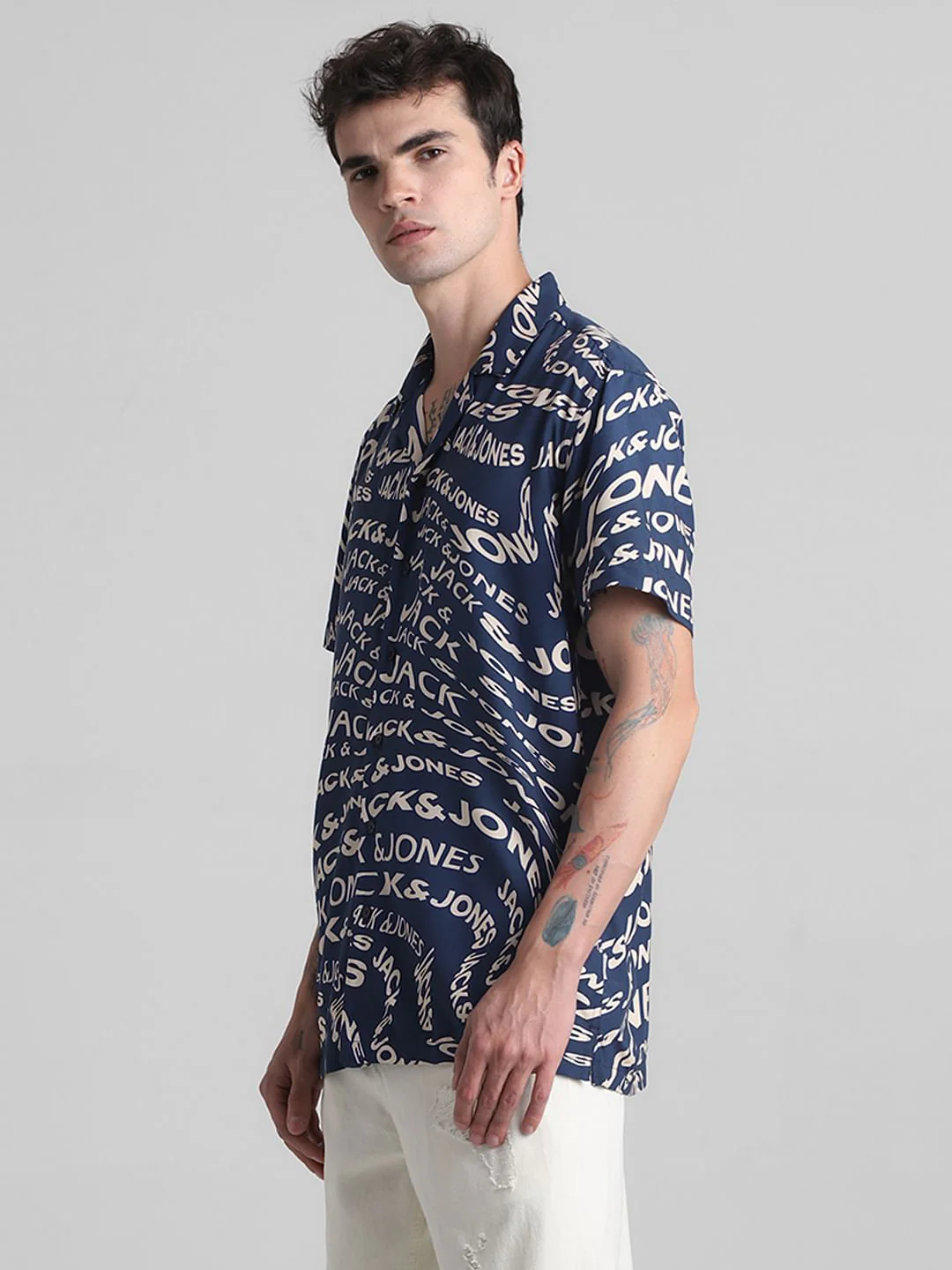 Blue Typographic Print Short Sleeves Shirt - Image 3