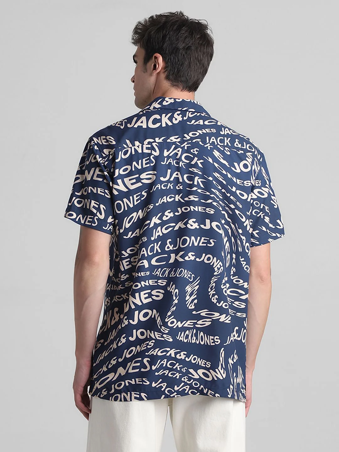 Blue Typographic Print Short Sleeves Shirt - Image 4