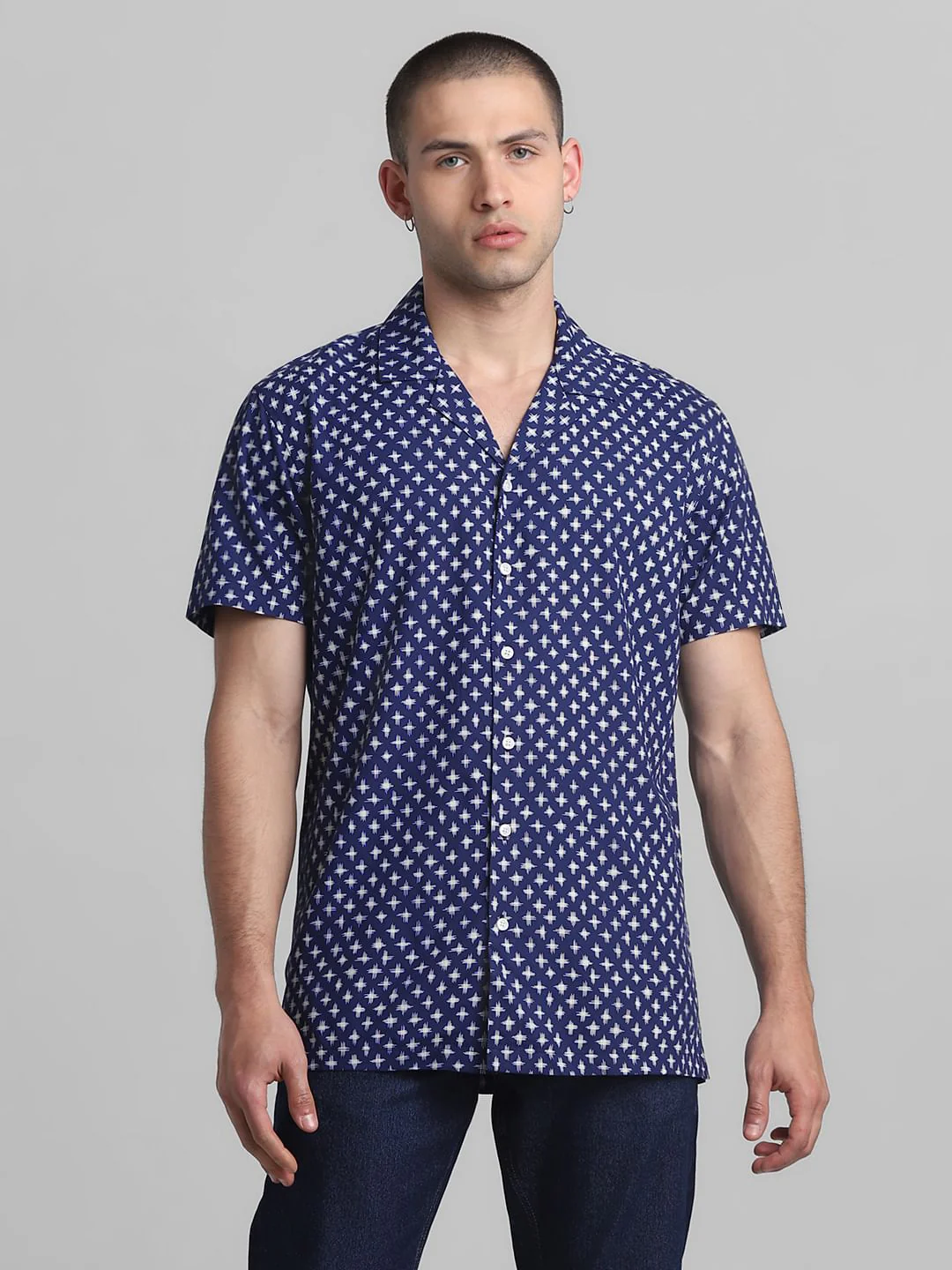 Blue Printed Short Sleeves Shirt - Image 2