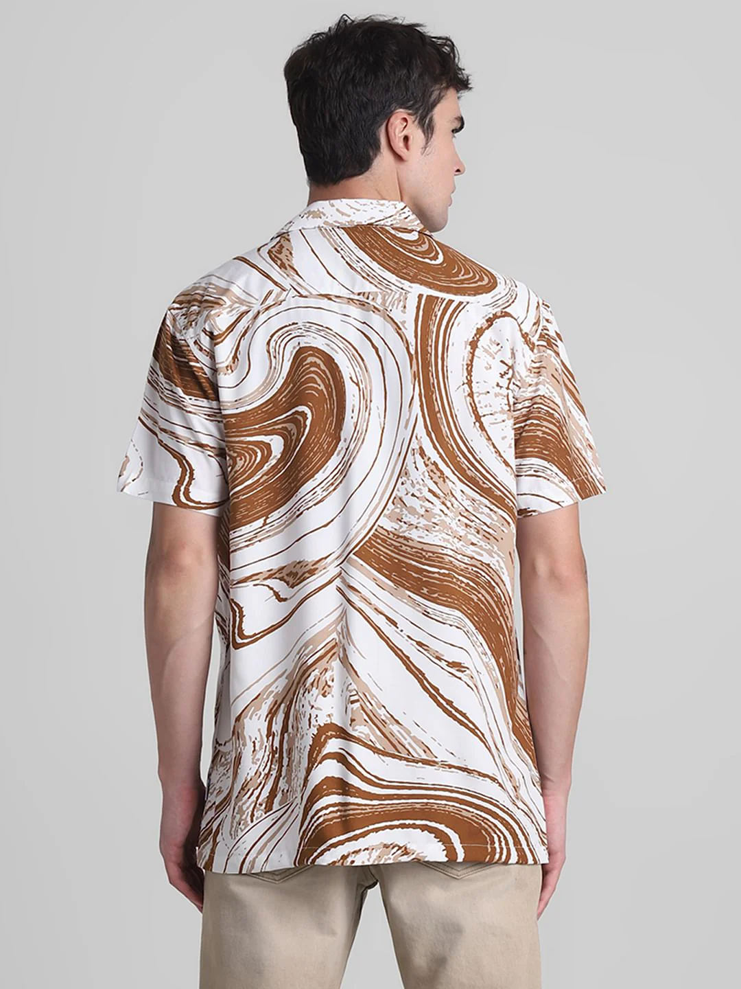 Brown Abstract Print Short Sleeves Shirt - Image 4