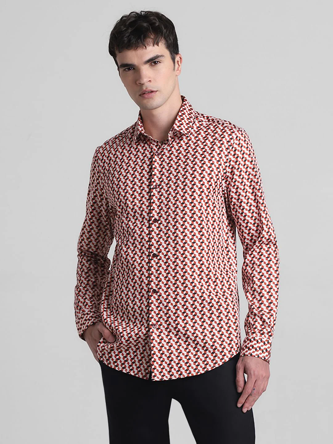 Red Printed Full Sleeves Shirt - Image 2