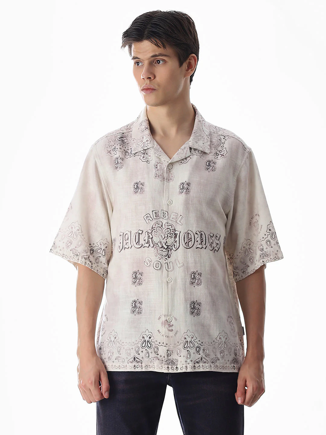 Beige Printed Viscose Oversized Shirt - Image 2