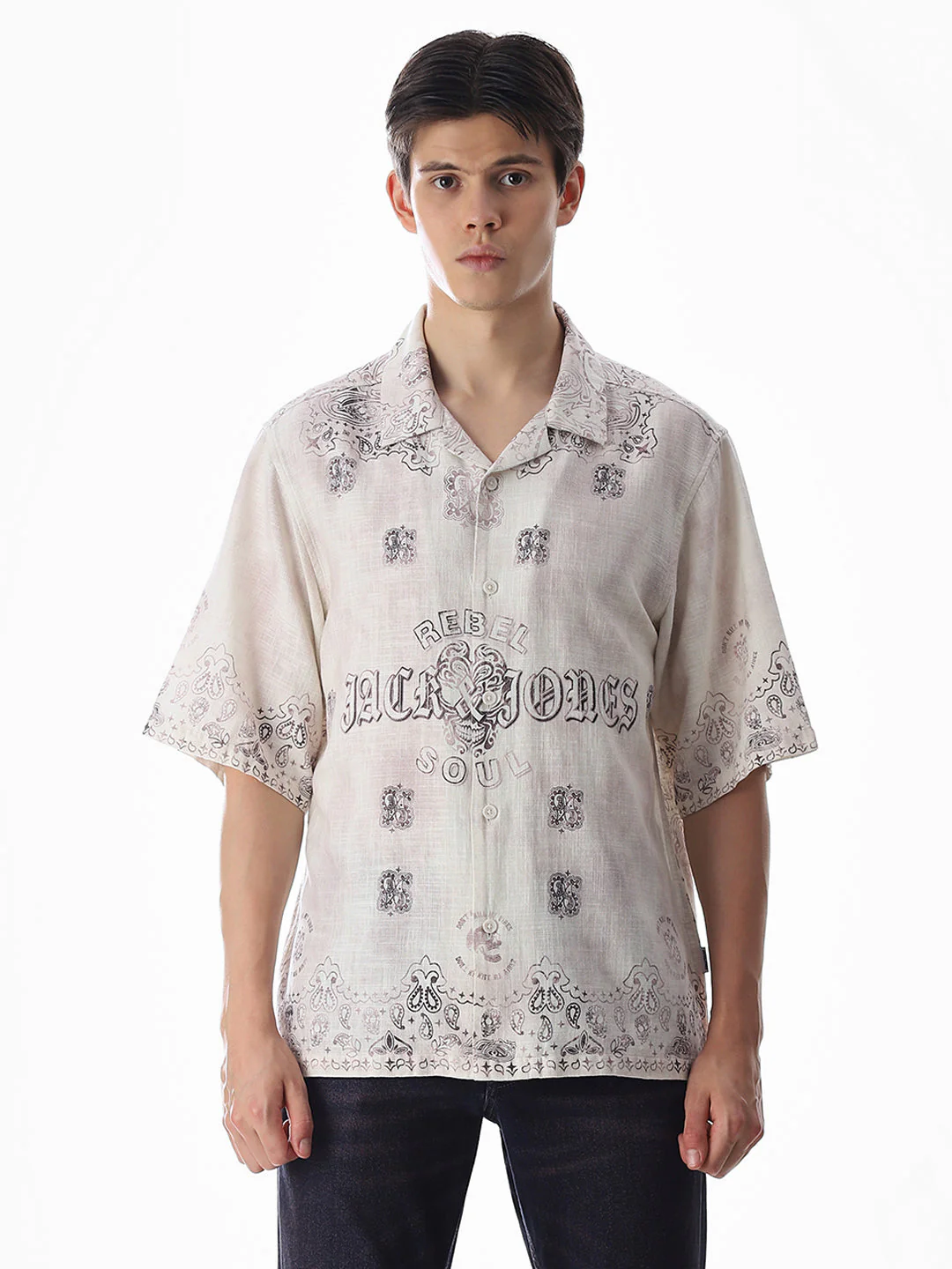 Beige Printed Viscose Oversized Shirt - Image 8