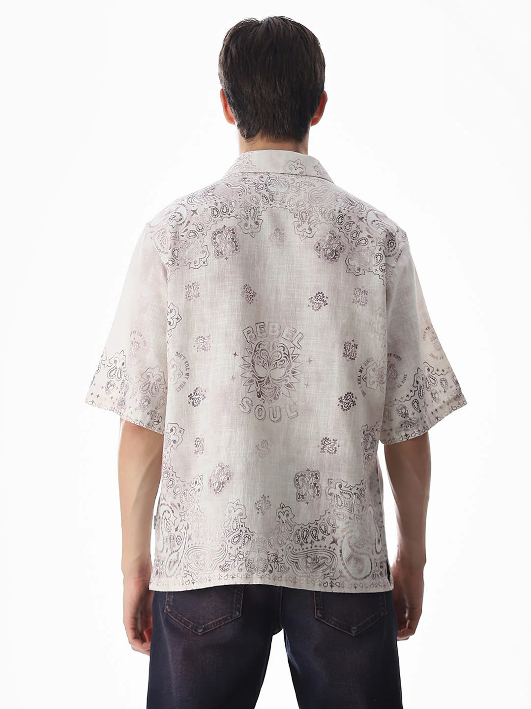 Beige Printed Viscose Oversized Shirt - Image 9