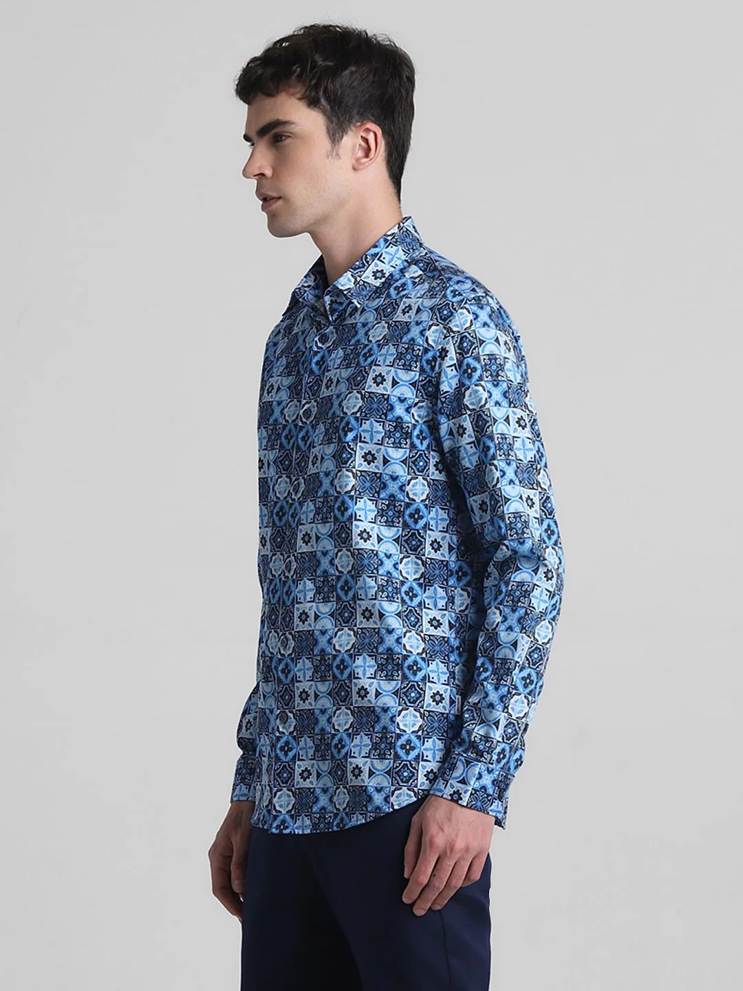 Blue Printed Full Sleeves Shirt - Image 3
