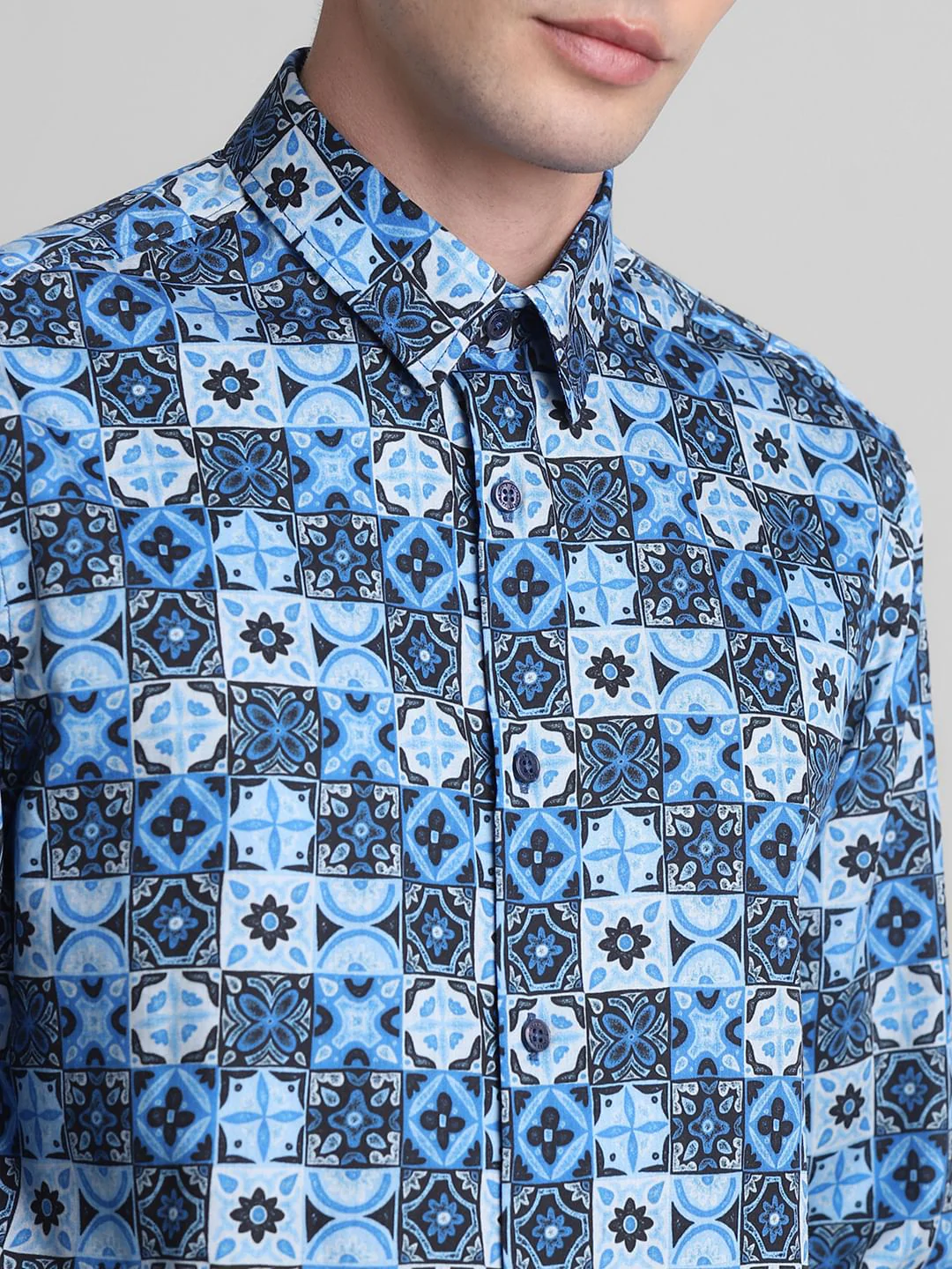 Blue Printed Full Sleeves Shirt - Image 5
