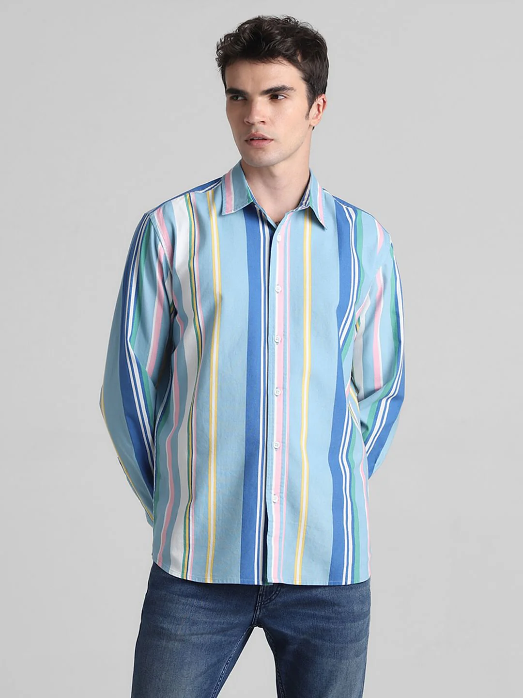 Blue Striped Full Sleeves Shirt - Image 2