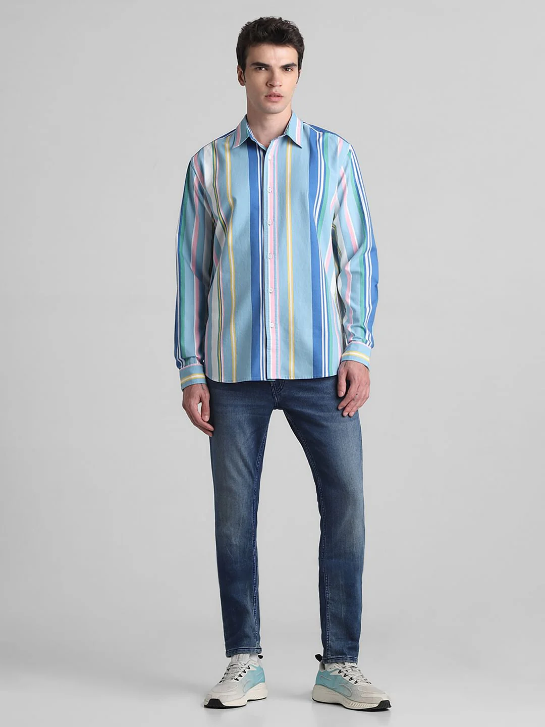 Blue Striped Full Sleeves Shirt - Image 6