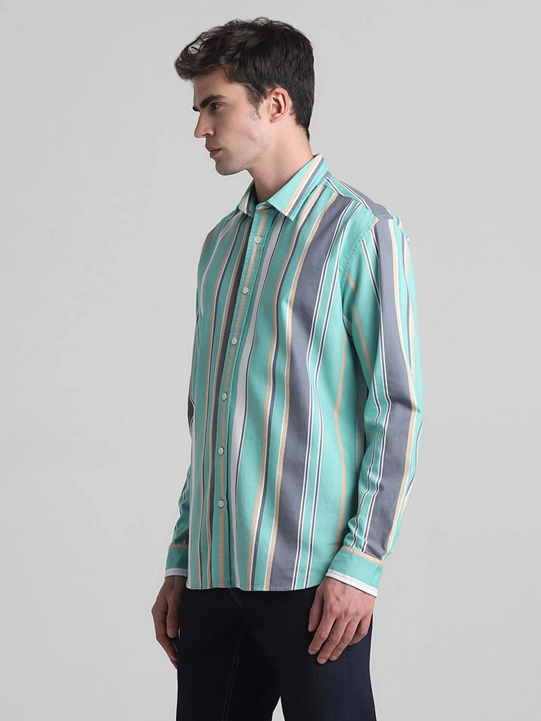 Green Striped Full Sleeves Shirt - Image 3