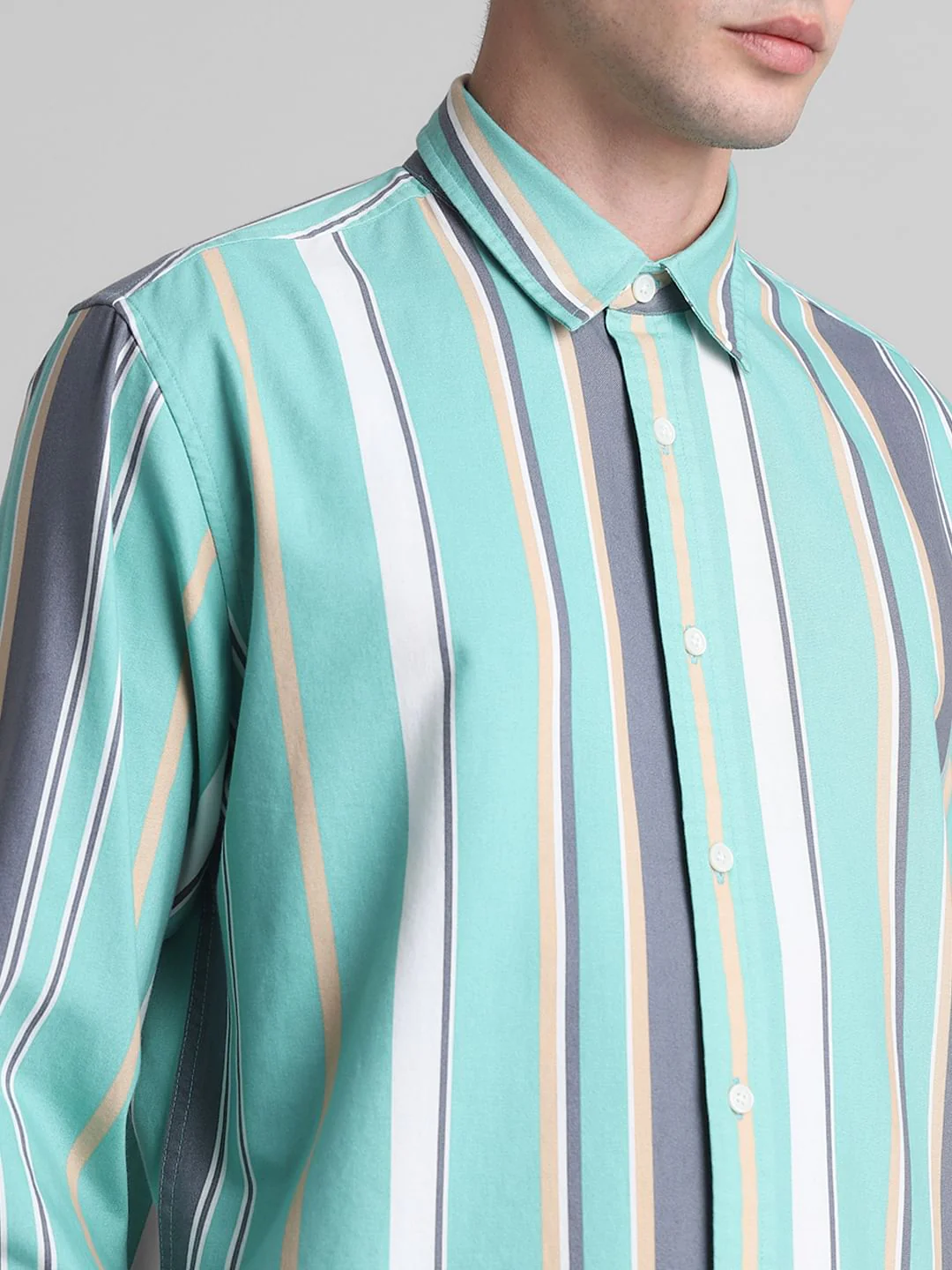Green Striped Full Sleeves Shirt - Image 5