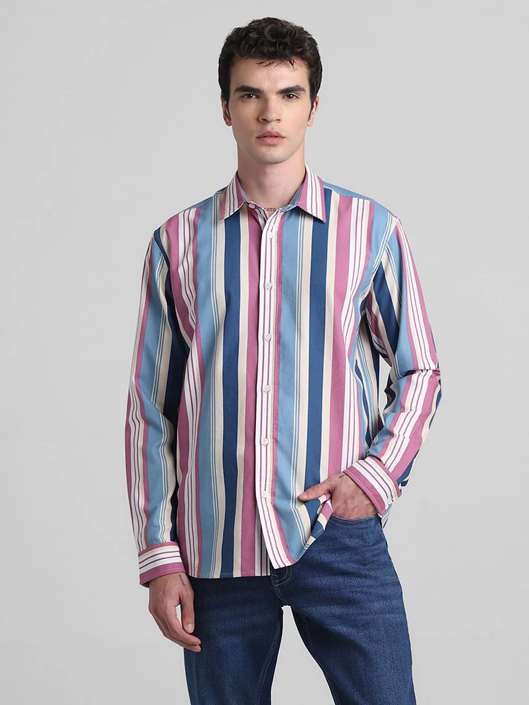 Pink Striped Full Sleeves Shirt - Image 2