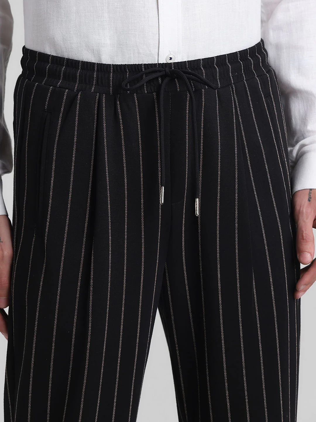 Black Mid Rise Striped Jogger Pants - Image 4