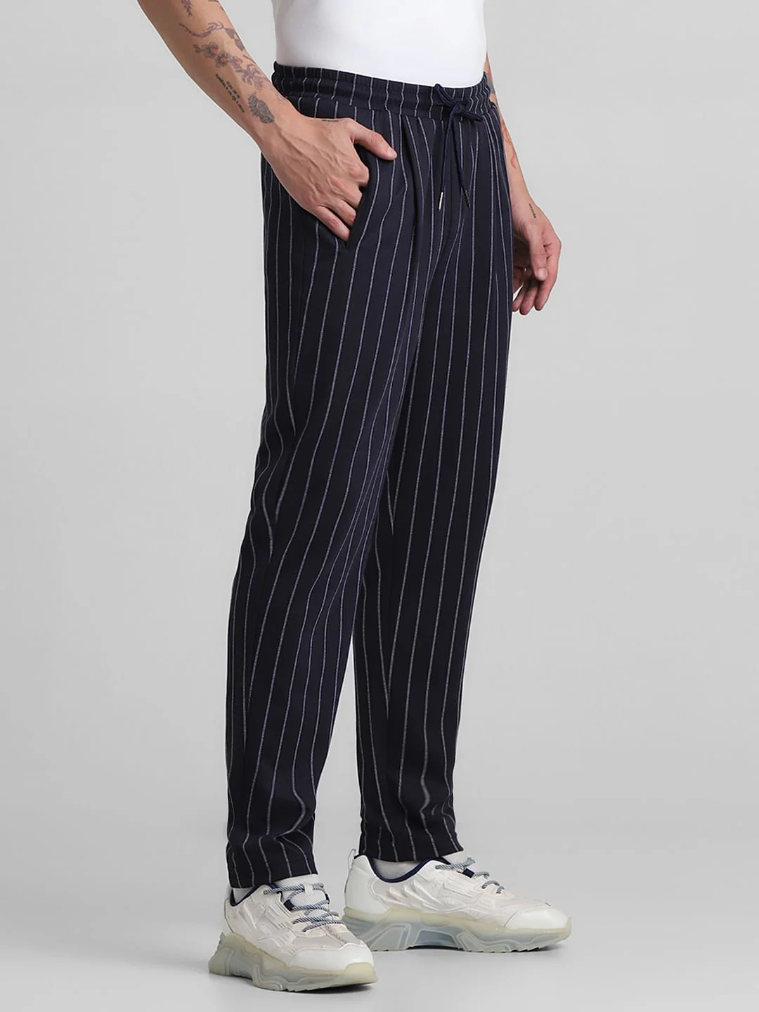 Blue Mid Rise Striped Jogger Pants - Image 2