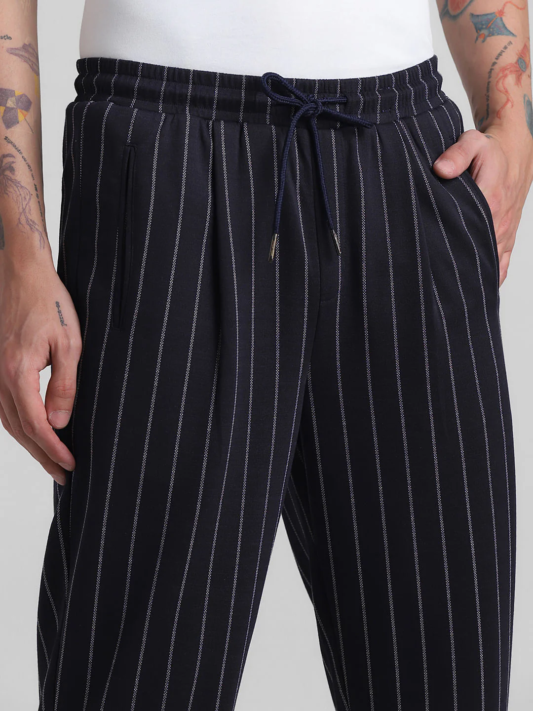 Blue Mid Rise Striped Jogger Pants - Image 4