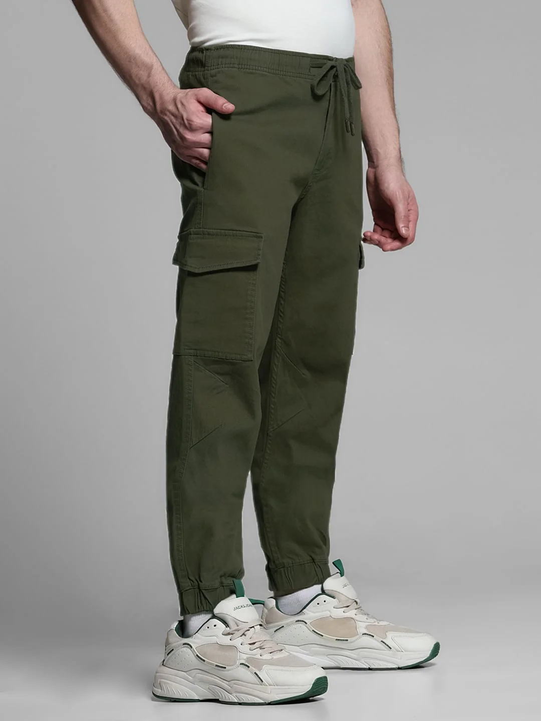 Green Mid Rise Cotton Cargo Trousers - Image 2