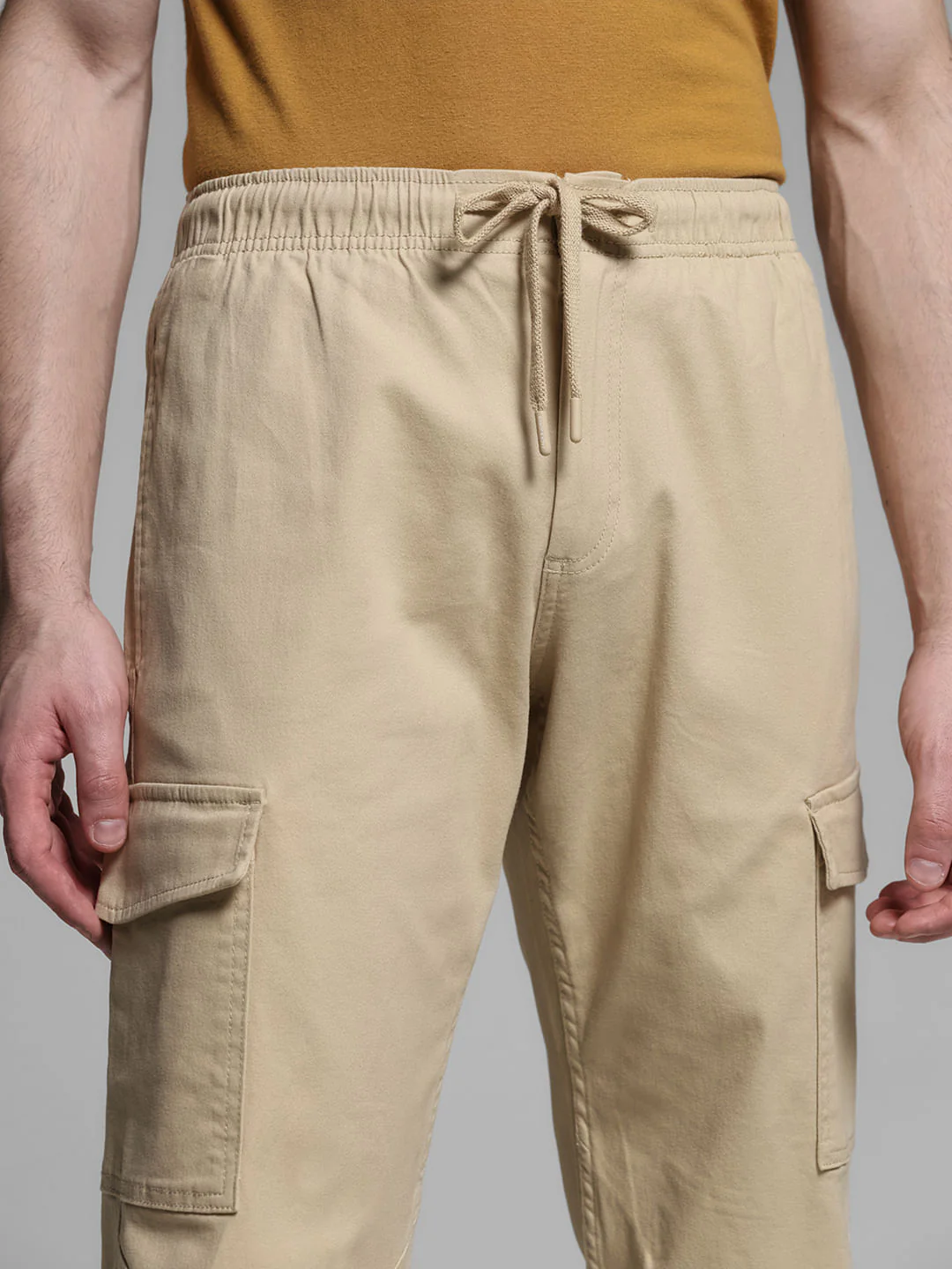 Khaki Mid Rise Cotton Cargo Trousers - Image 4