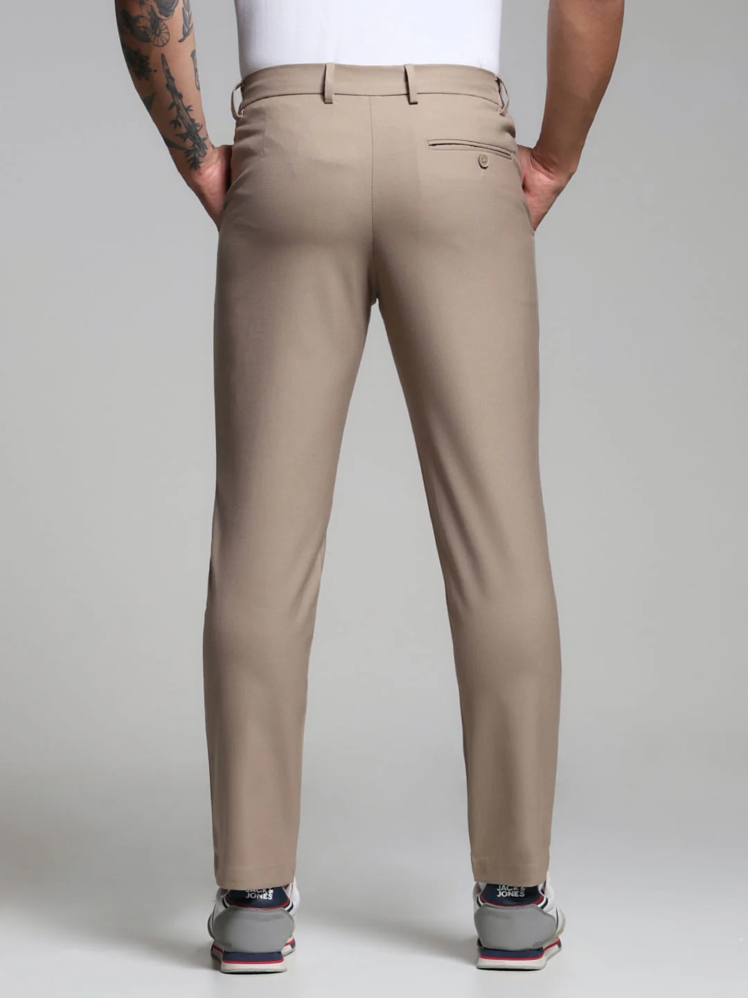 Beige Mid Rise Slim Fit Pants - Image 3