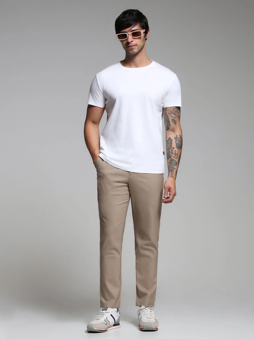 Beige Mid Rise Slim Fit Pants - Image 5