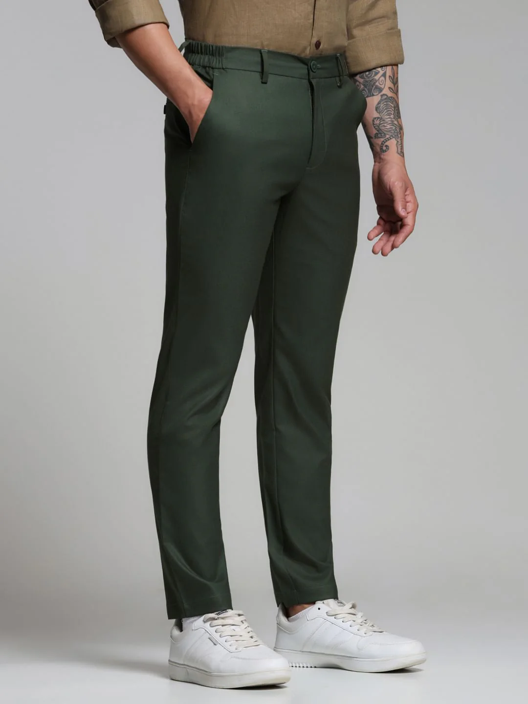 Dark Green Mid Rise Slim Fit Pants - Image 2