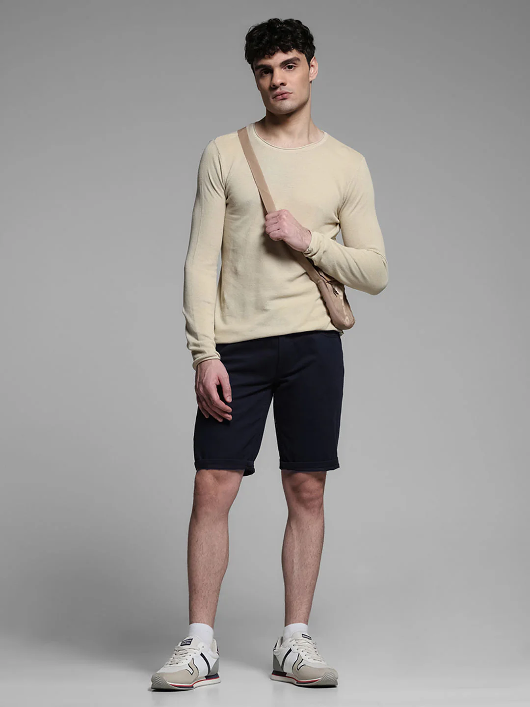 Navy Blue Mid Rise Cotton Shorts - Image 6