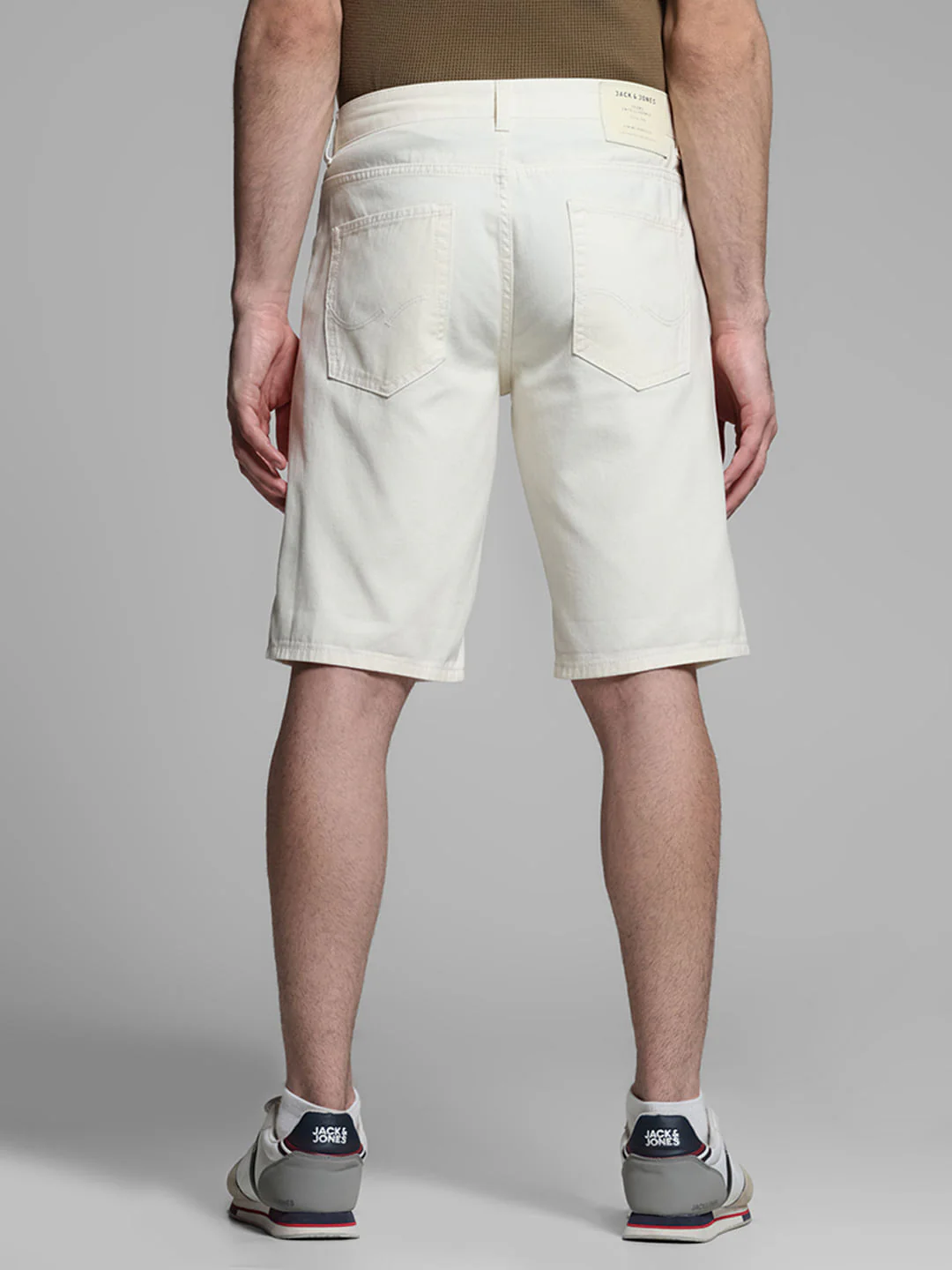 Beige Mid Rise Cotton Shorts - Image 3