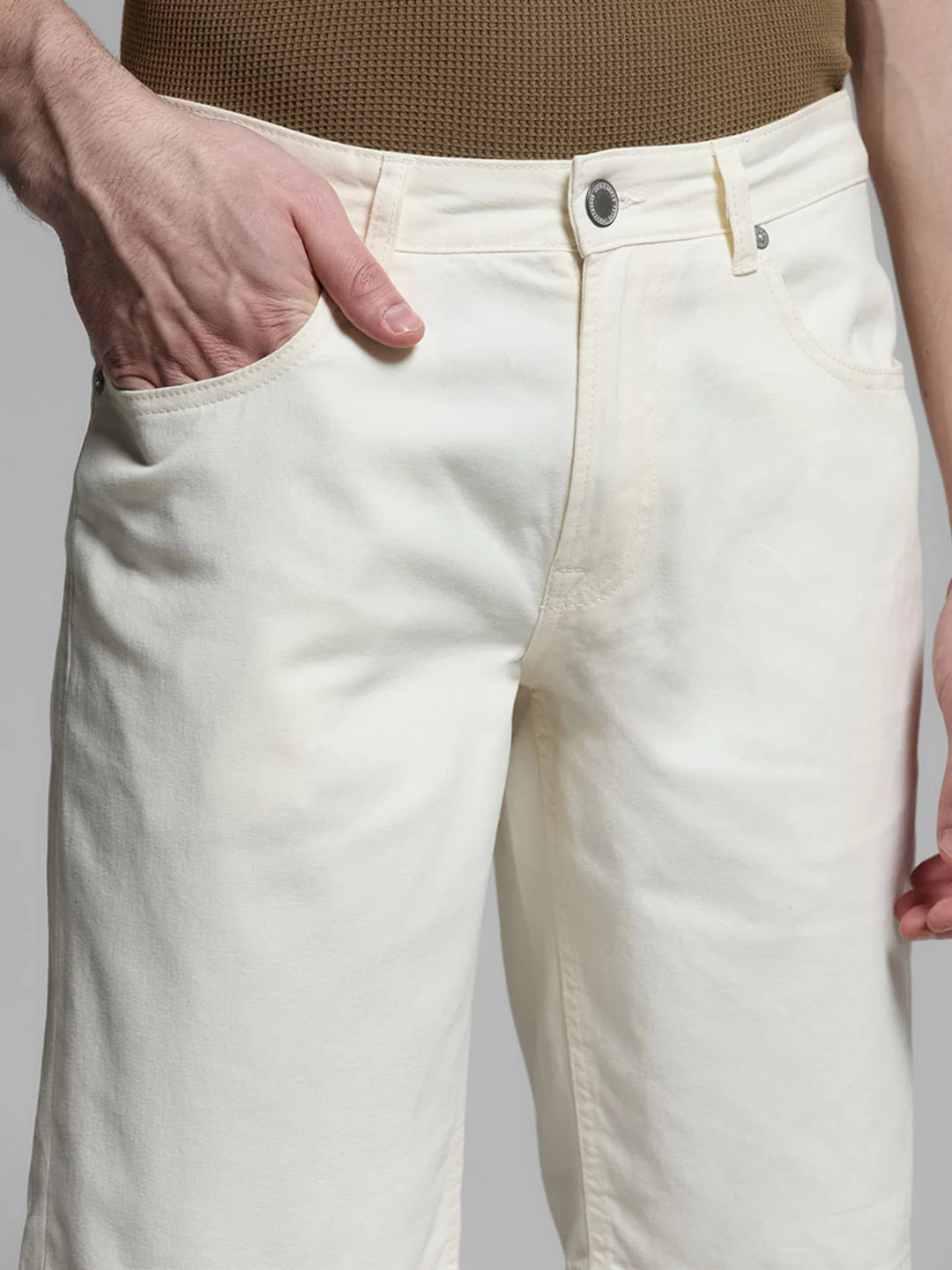 Beige Mid Rise Cotton Shorts - Image 4
