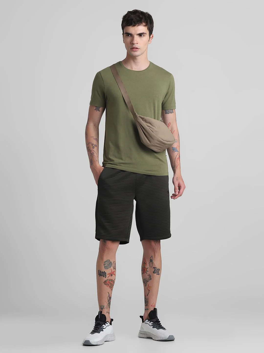Dark Green Mid Rise Textured Shorts - Image 6