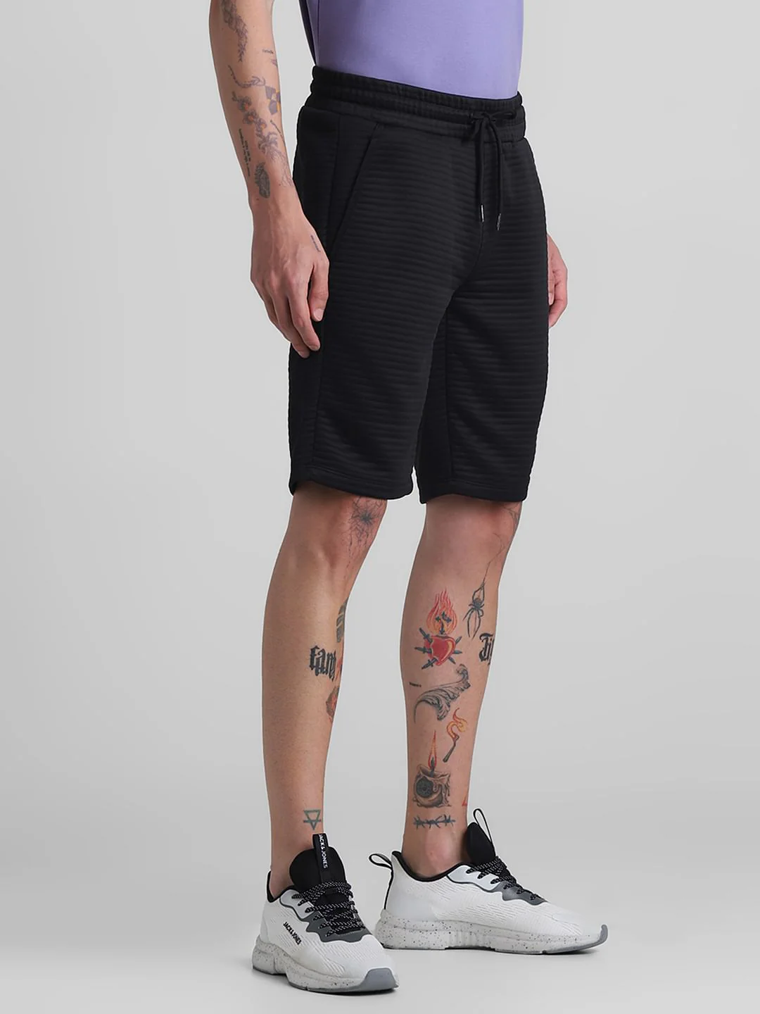 Black Mid Rise Textured Shorts - Image 2