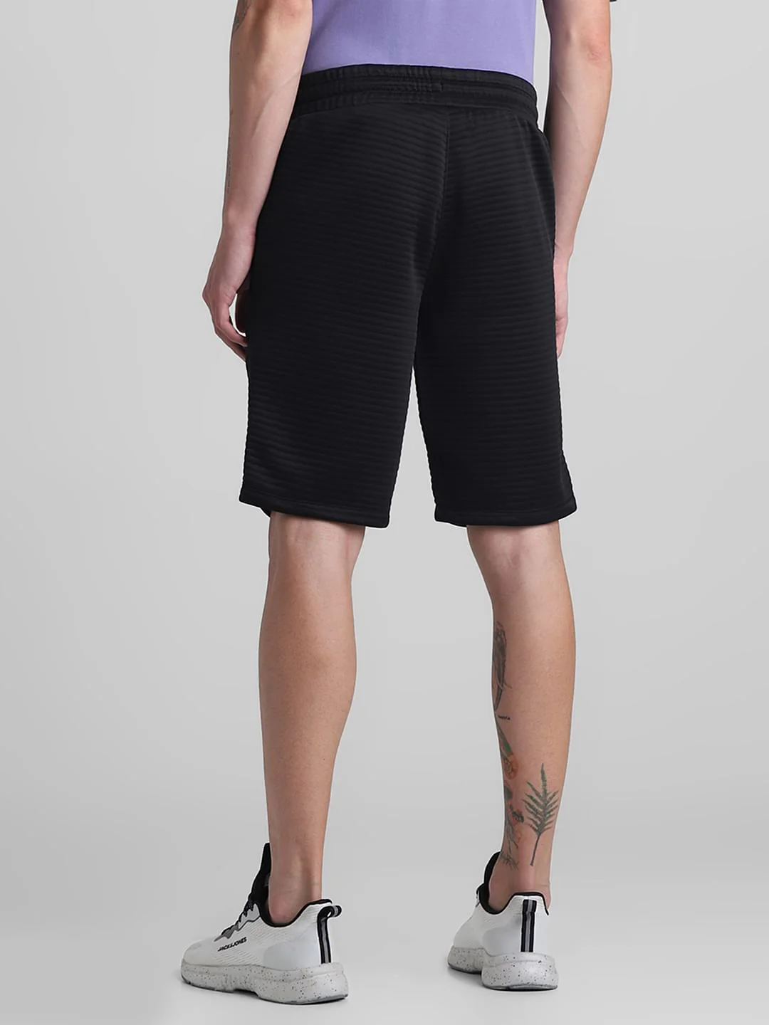 Black Mid Rise Textured Shorts - Image 3