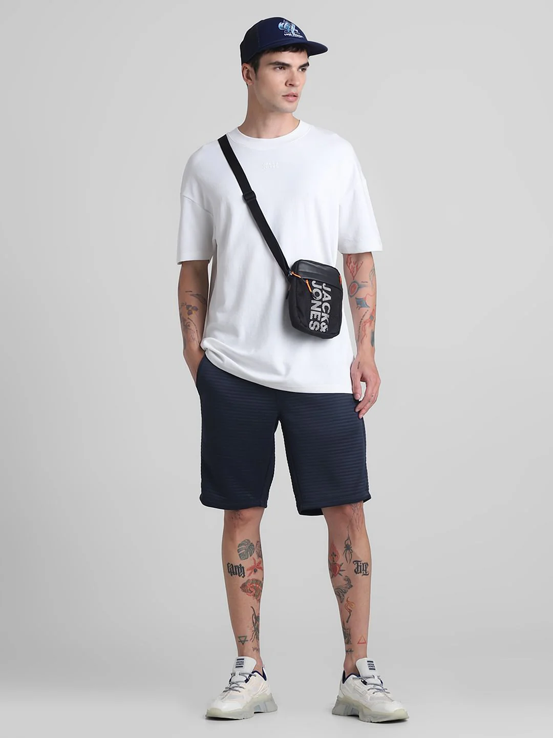Navy Blue Mid Rise Textured Shorts - Image 6
