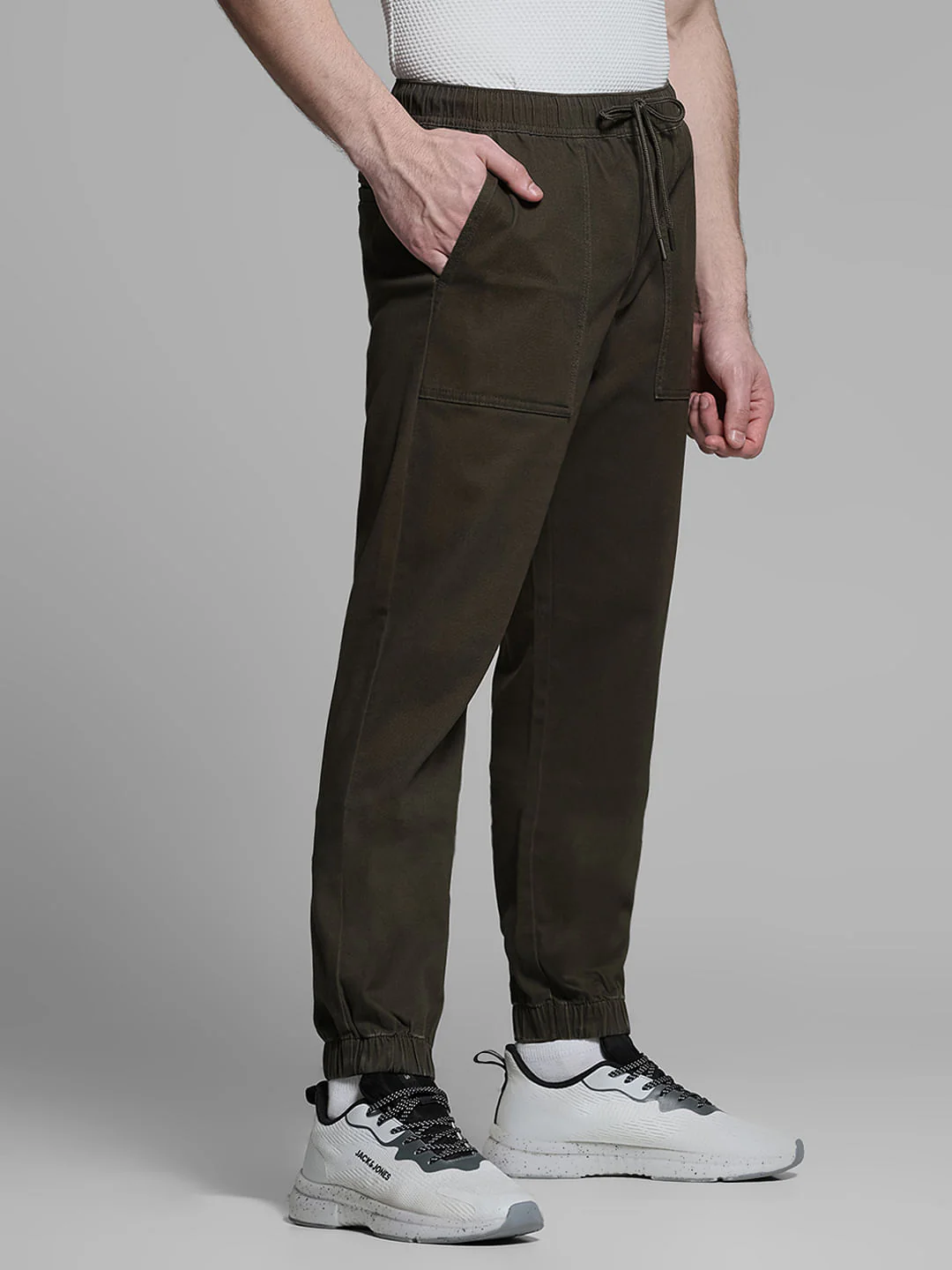 Green Mid Rise Cotton Jogger Pants - Image 2