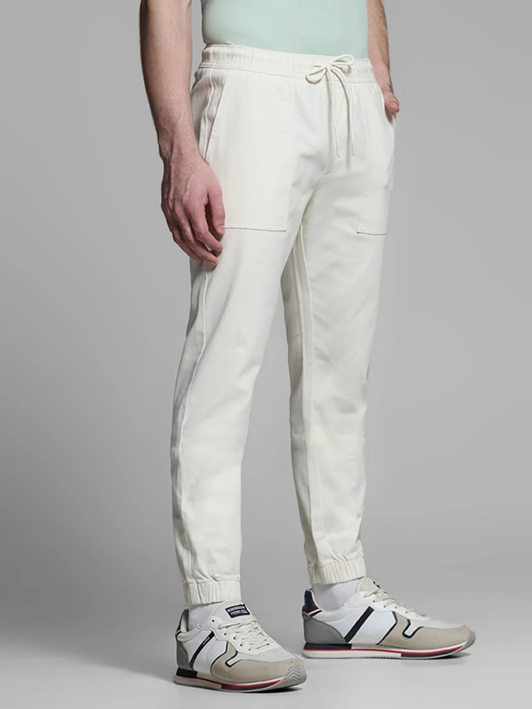Beige Mid Rise Cotton Jogger Pants - Image 2
