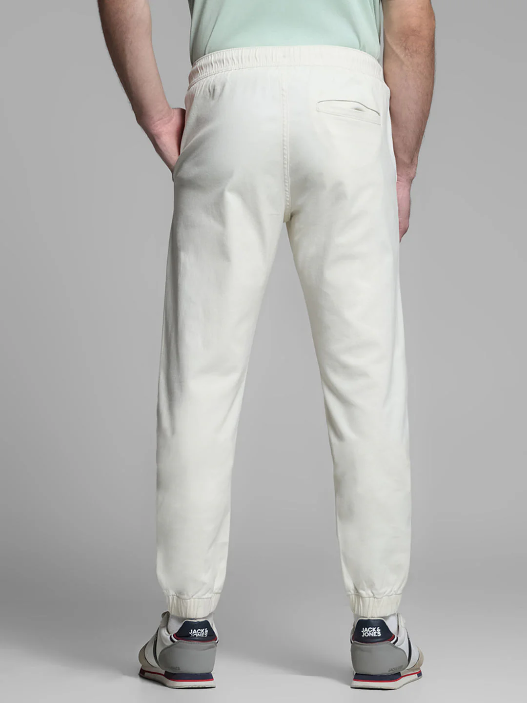 Beige Mid Rise Cotton Jogger Pants - Image 3