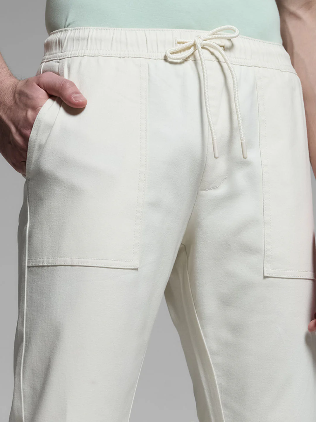 Beige Mid Rise Cotton Jogger Pants - Image 4